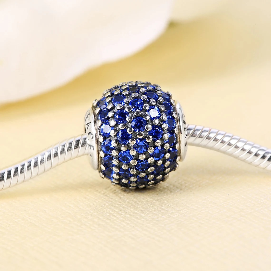 925 Sterling Silber Essence Peace Blue Pave CZ-Perle passt nur zu europäischen Schmuck-Charm-Armbändern im Pandora-Essence-Stil