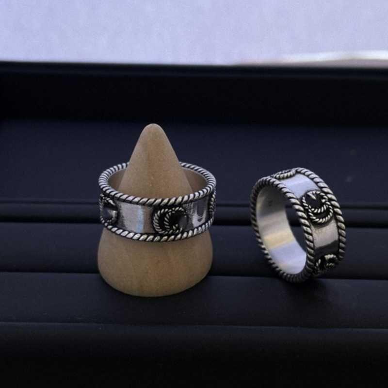 Fashion Collection 2023 New Luxury High Quality Fashion Jewelry for silver old twisted wire fried dough twist edge hemp rope carving ring personalized hip hop