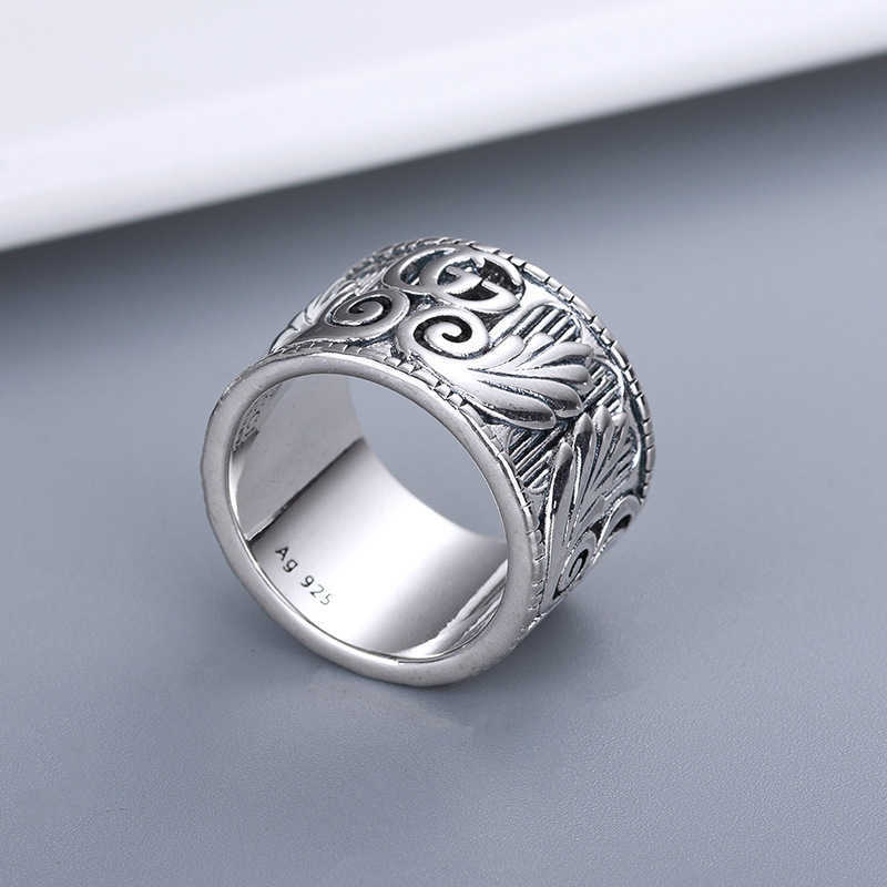 Motif de plumes d'aile d'ange sculpté en trois dimensions en argent thaïlandais pour hommes et femmes, même bague de couple, ornement de luxe