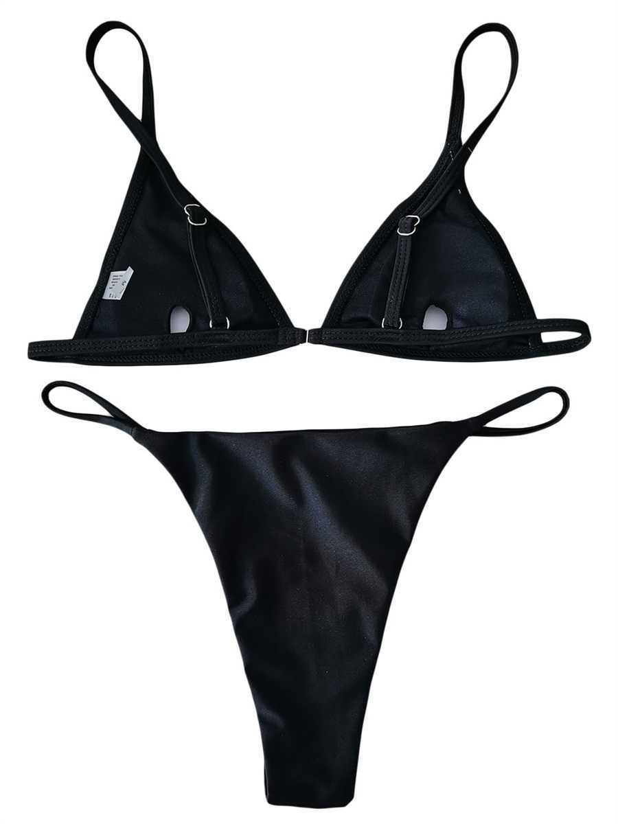 Kobiety stroje kąpielowe Kobiety Goth Bikini Swimsuit Set Y2K Cute Micro Bra Thong Bikini Zestaw Gothic Squul-Squul-Szybar