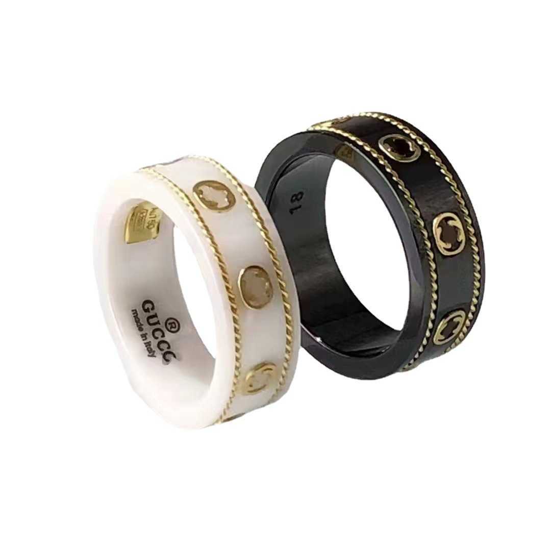 95% OFF 2023 New Luxury High Quality Fashion Jewelry for Double and White Ceramic Black Steel Stone Couple Ring Planet Fried Dough Twists Naked Gifts to Girlfriend