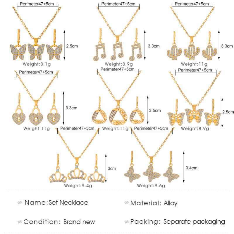 Colares de pingente de borboleta de ouro conjunto de jóias colar brincos mulheres moda metal coroa pingente na moda acessórios de casamento presente l2404 l2404