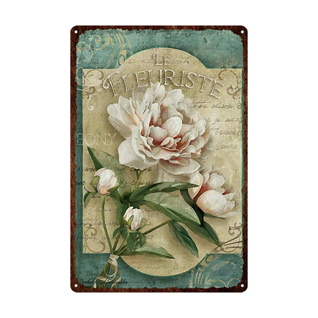 Decorazione artistica con fiori retrò Targa in metallo Targa in metallo Piatti retrò Rosa Peonia Lavanda Art Plaque Poster vintage Garden Room Home Wall Decorazione personalizzata Regalo Dimensioni 30X20CM w02