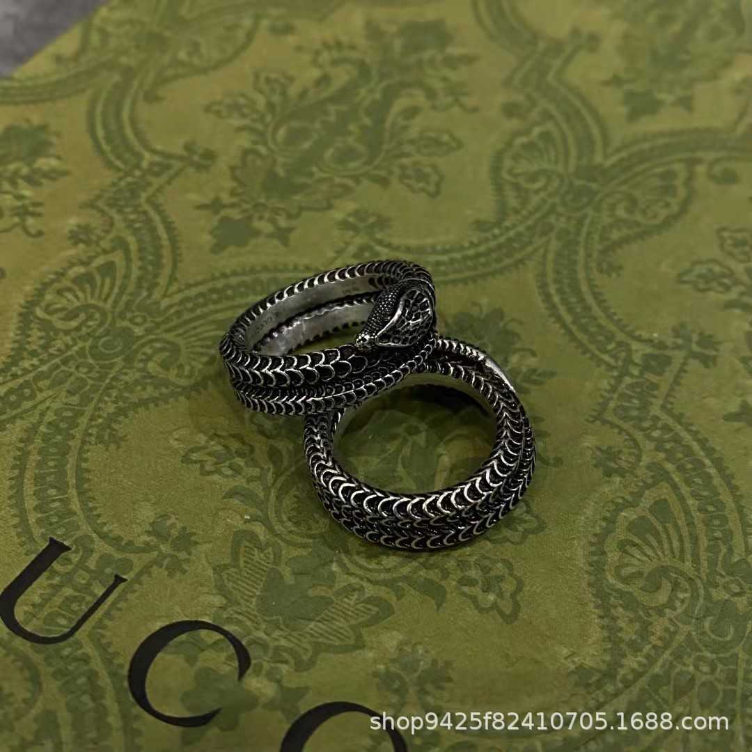 Factory wholesale 2023 New Luxury High Quality Fashion Jewelry for New silver old three-dimensional snake ring for men and women