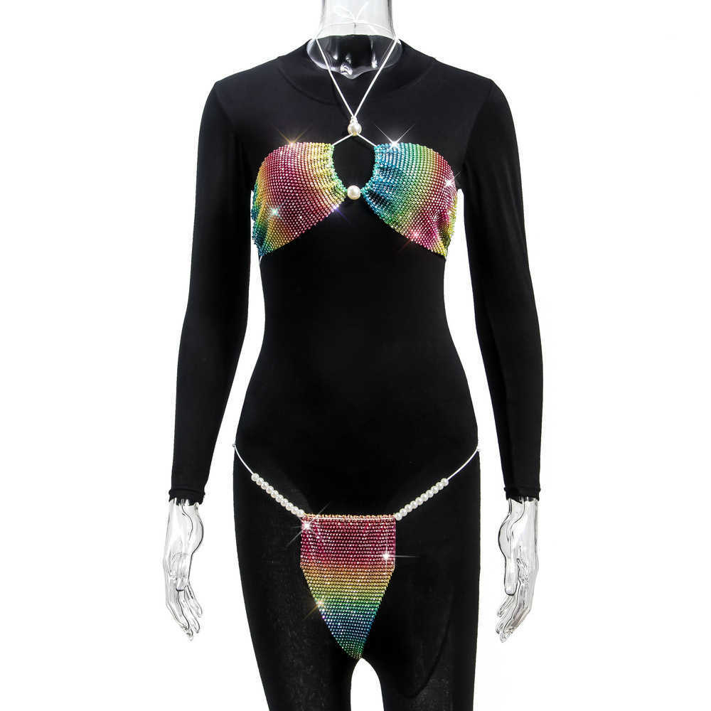 Женские купальники Adogirl Sexy Women Sexy Smexy Smost Shiny Diamond Swimsuit 2 штуки бикини набор женского купальника Ночной клуб пляж Biquini Outfi T230307