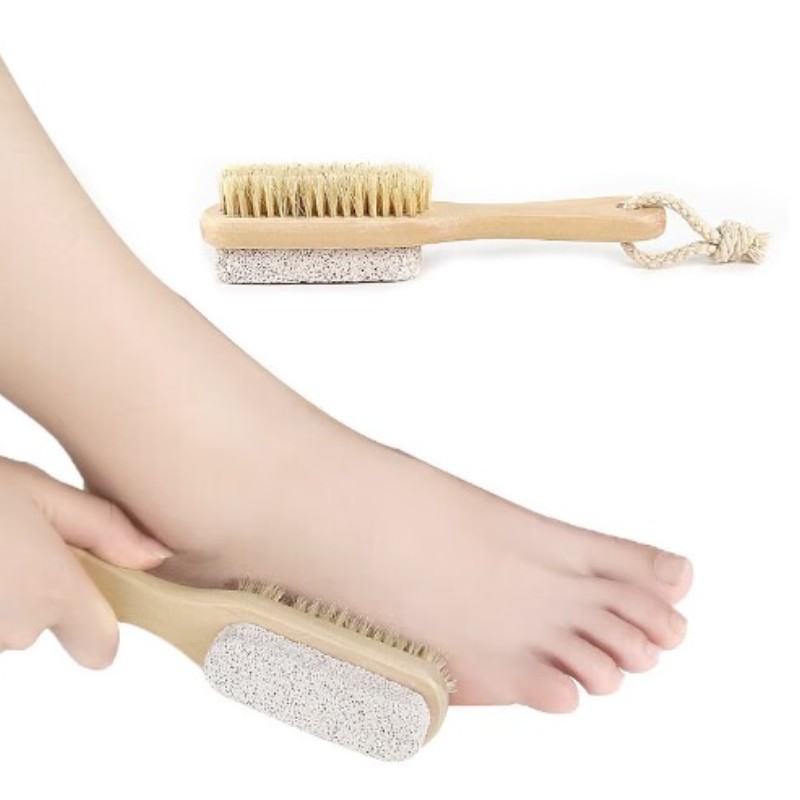 Foot Brush Exfoliating Dead Skin Remover Trä med naturligt borst och pimpstensfötter Dusch Spa Massager