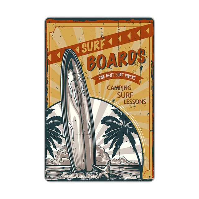 Hawaii Beach Art Poster Tin Sign Vintage Beach Party Metal Sign Bar Pub Wall Decor Perroquet Metal Plate Retro Hawaii Surfing Plaques Custom Signs Outdoor Metal 30X20 W01