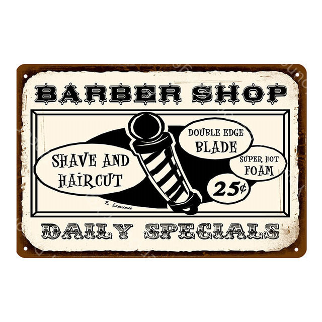 WD 40 Sinais de lata de cabelo cortados de cabelo vintage placas de metal raspadas clássicas barbas de barbeiro poster de tinous home retro decoração pub club de parede de parede de pintura personalizada placa tamanho 30x20cm w02