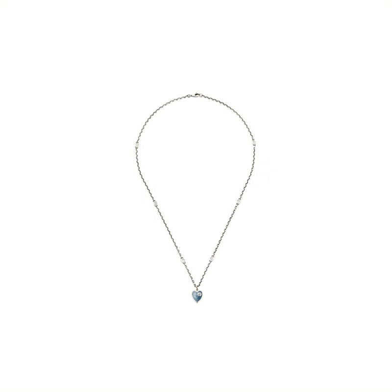 20% rabatt 2023 Nya lyxiga högkvalitativa modesmycken för klassiska Sterling Silver Double Interlocking Family Blue Love Emamel Necklace Par Memorial Gift