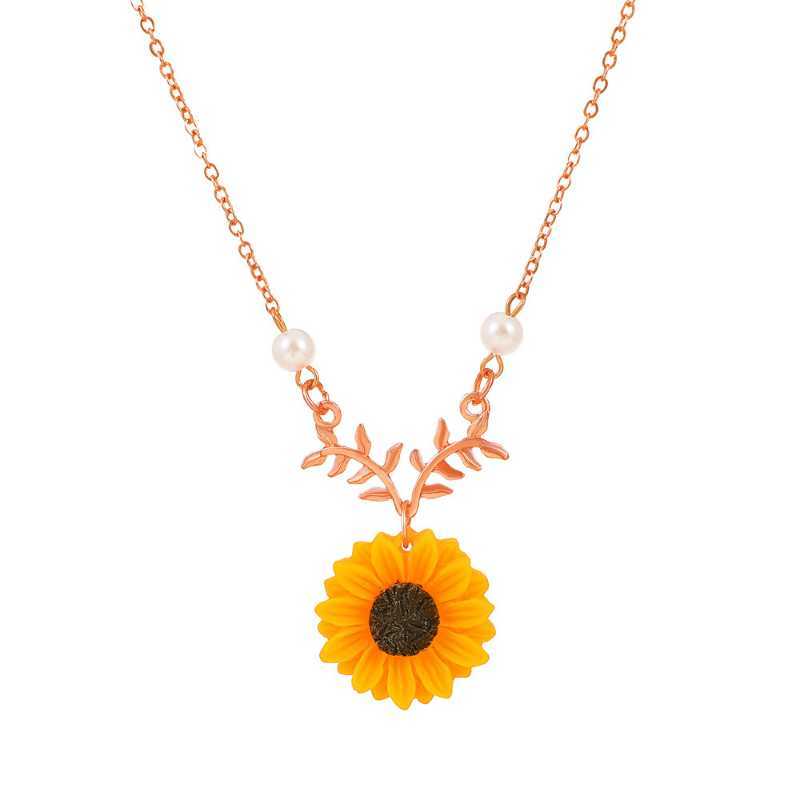 Original Sunflower Necklaces Women Fashion Jewelry Cute Yellow Resin Flower Pendant Metal Choker Chain Wedding Accessories Gift L2404