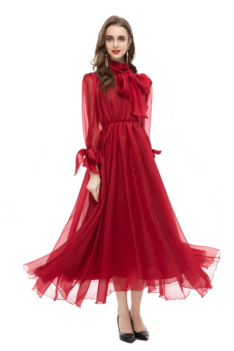 Kvinnors banor klänningar snörning långa ärmar eleganta high street mode vestidos