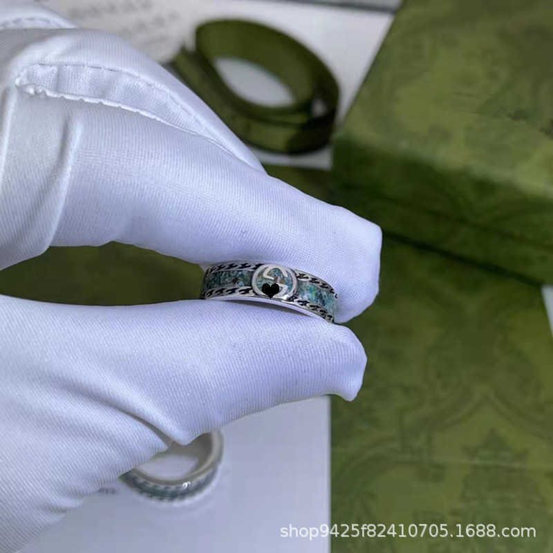 80 % RABATT auf 2023 neuen, hochwertigen Luxus-Modeschmuck für einen neuen silbernen doppelten hellgrünen Emaille-Ring für Männer und Frauen mit dem gleichen ineinandergreifenden Stil