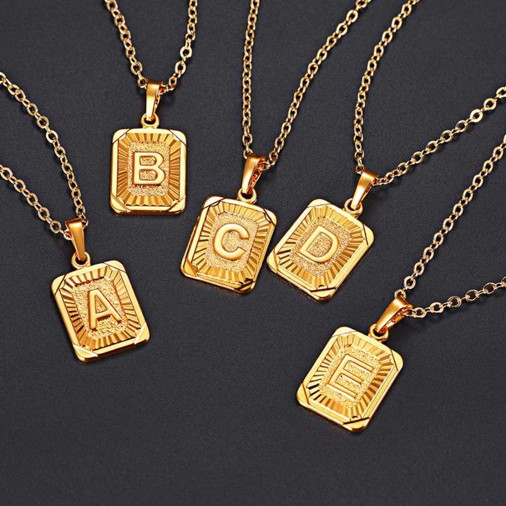 Pendant Necklaces Initial Necklace for Men Women Cuban Choker Not Fade Stainless Steel 26 Letter Gold Color Pendant Necklace Jewelry Collar Hombre L2404 L2404