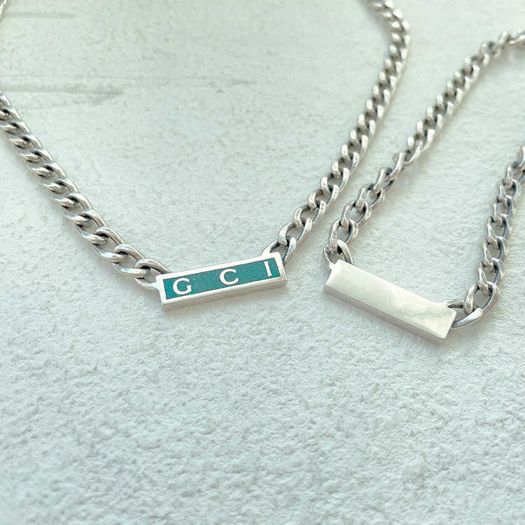 80% OFF 2023 New Luxury High Quality Fashion Jewelry for Silver Double enamel green bar rectangular men and women noble temperament Necklace high version