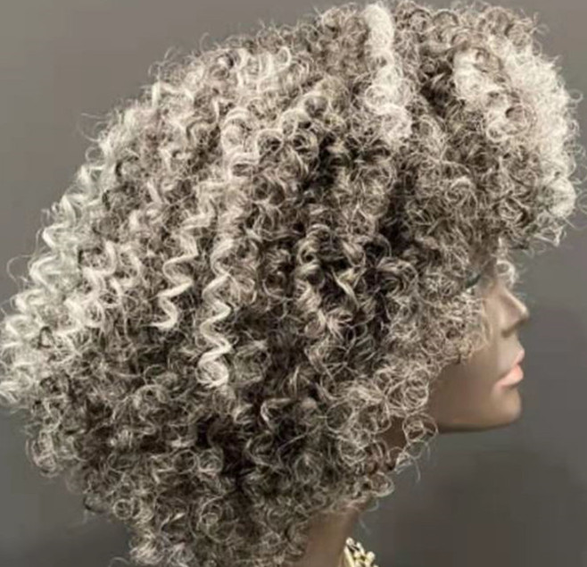 Grå kinky curly i tips om mänsklig hårförlängning salt och peppar silver grå mikrolinks itips grå afro curl anpassad tillverkad 200strand10-24 tum 0,7 g/sträng snabb leverans