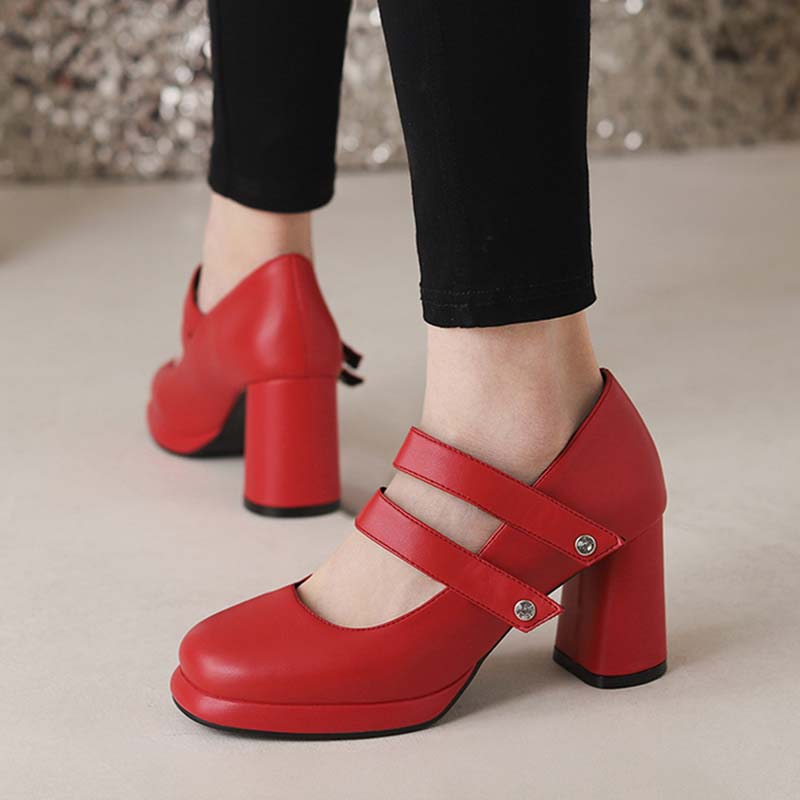 Sukeia nouveauté femmes pompes Faux cuir talons épais bout rond élégant noir chaussures de fête dames taille américaine 5-14