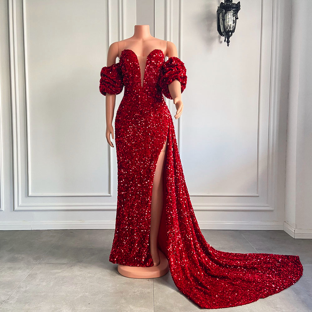 Długie czerwone sukienki wieczorowe 2023 Prawdziwa próbka chuda koraliki koronkowe z krótkim rękawem aksamitne afrykańskie kobiety formalne imprezowe suknie wieczorowe e0308