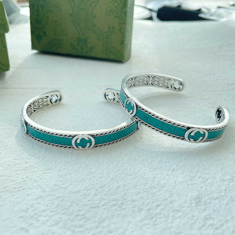 70% OFF 2023 New Luxury High Quality Fashion Jewelry for Silver Green Enamel Bracelet with woven piping and interlocking double used hand jewelry couple