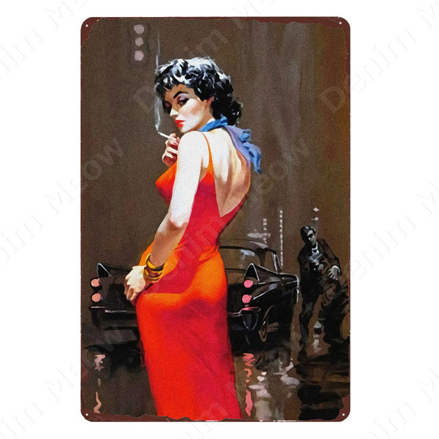 Seksi Lady Smoking Vintage Metal Poster Sigara Teneke Tabela Odası Bar Cafe Dekor Man Mağara Reklam Plakası Plak 30x20cm W03
