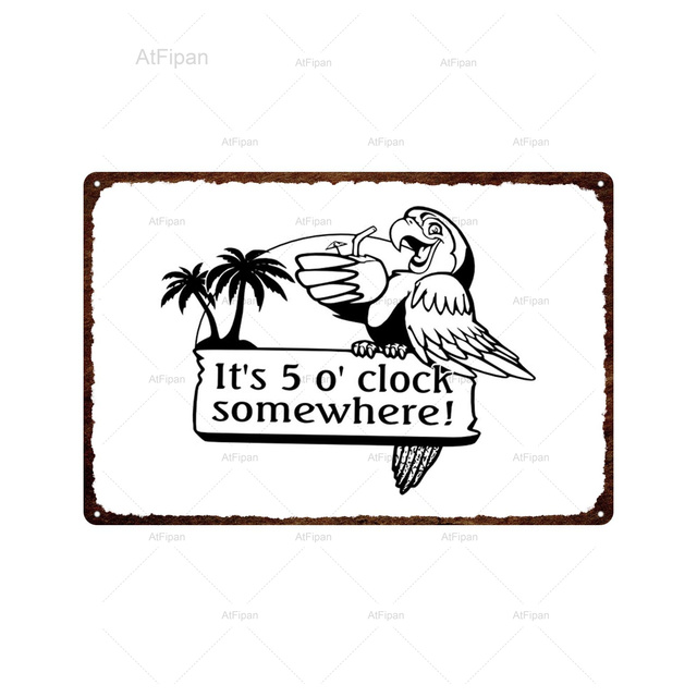 Hisimple Beach Parrot Poster Tin Sign Vintage Beach Party Metal Sign Bar Pub Decoração de parede Decoração de parrot Placa de metal retro Havaí Placas de surf sinais personalizados de metal externo