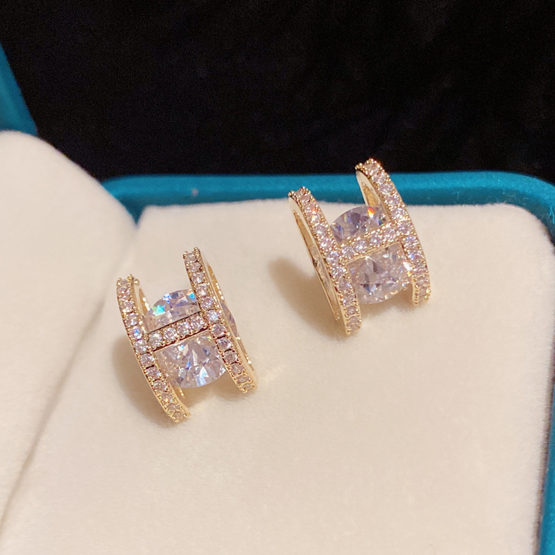 Topbling H Letter Stud Earrings 14K Real Gold 도금 화이트 지르콘 S925 귀걸이 남성 여성 보석