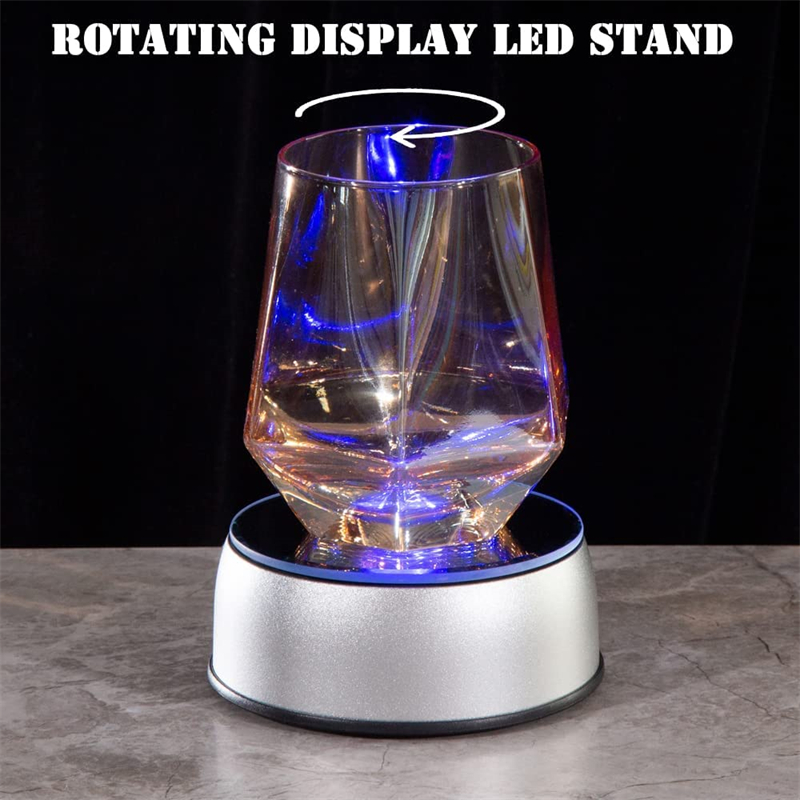 Bunter leuchtender LED-Lichtlaser, rotierender Kristall-Display-Basisständer, Halter mit Netzteil, transparente Glasobjekte