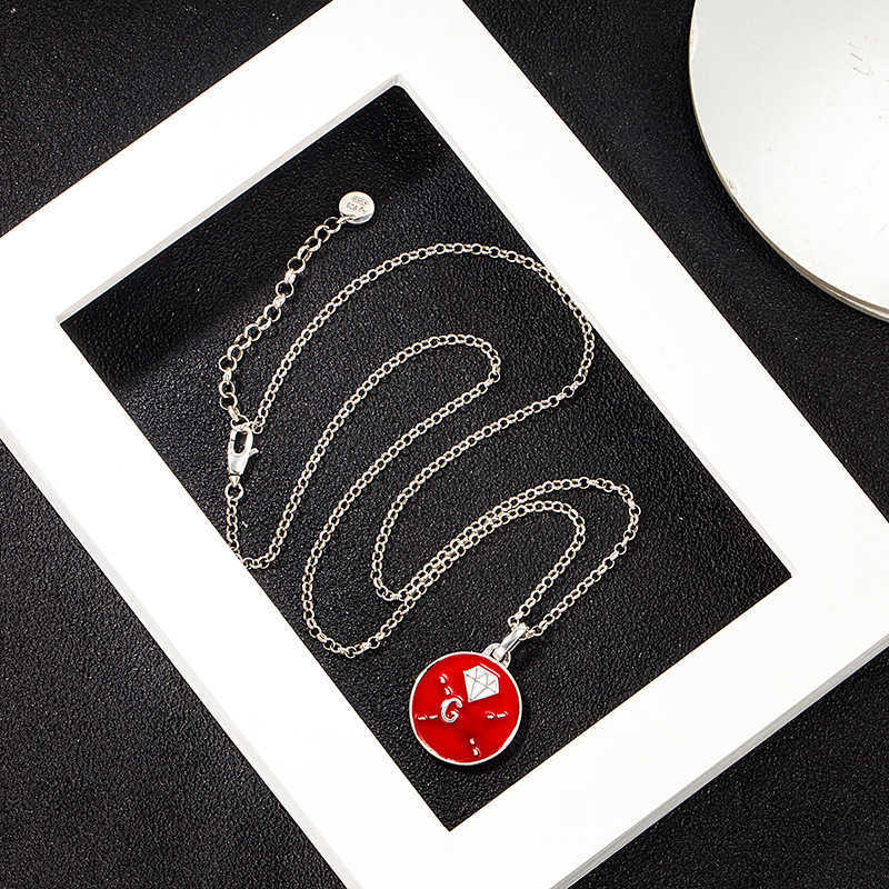 95% OFF 2023 New Luxury High Quality Fashion Jewelry for Sterling Silver Double pattern Necklace Red Enamel glue dropping trend sweater chain