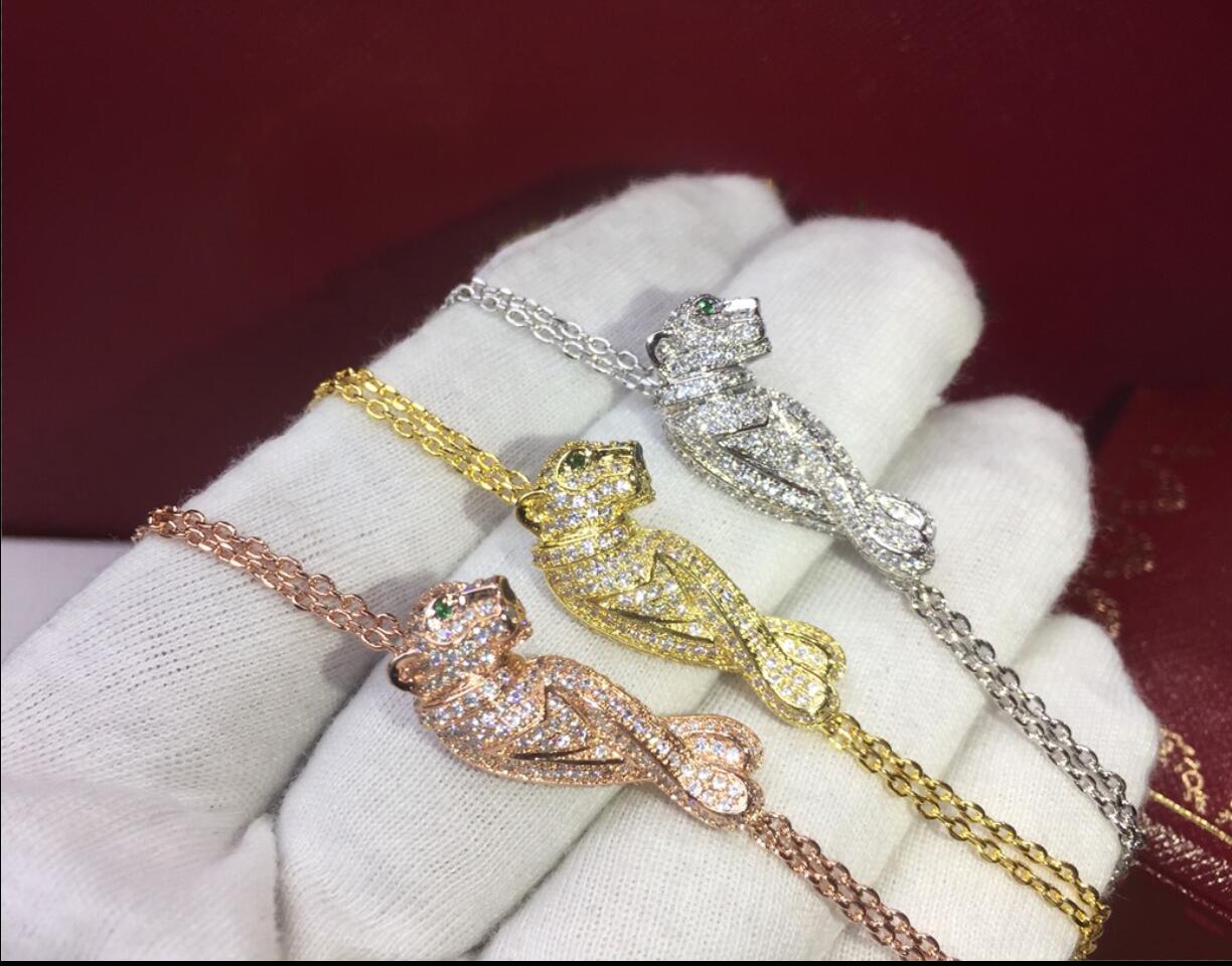 Collier avec pendentif tête de léopard pour femmes, en or 18 carats, longs et épais avec pendentif en diamant complet, bijoux