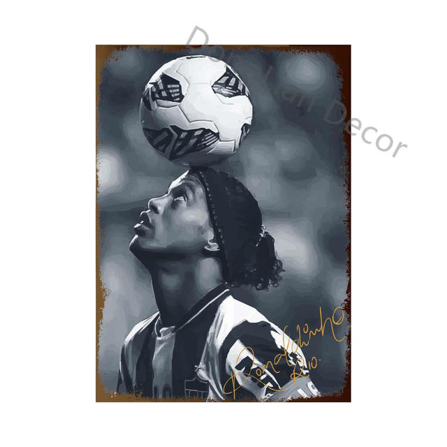 Rretro Placa de hojalata de jugador de fútbol de diseño divertido, cartel de chapa de metal vintage, decoración de habitación de bar, club de fútbol, póster de pared, arte, pintura de hierro, tamaño 30X20CM