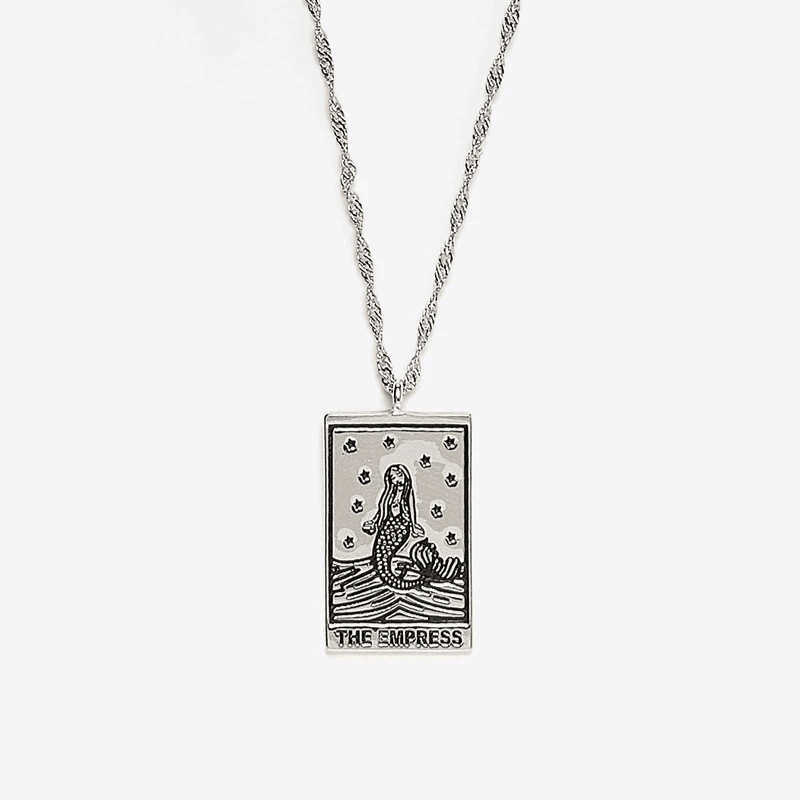 Pendentif Colliers Carte de Tarot sculptée sirène impératrice soleil lune collier pour femmes Vintage Couple correspondant amulette Goth Punk collier inhabituel bijoux L2404 L2404