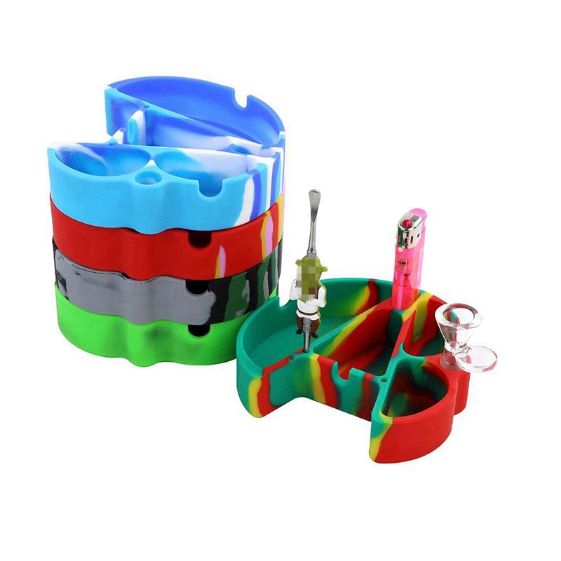 Colorful Silicone Multi-function Support Ashtrays Herb Tobacco Cigarette Holder Dabber Spoon Tip Straw Nails Stand Base Bong Smoking Waterpipe Oil Rigs Ashtray