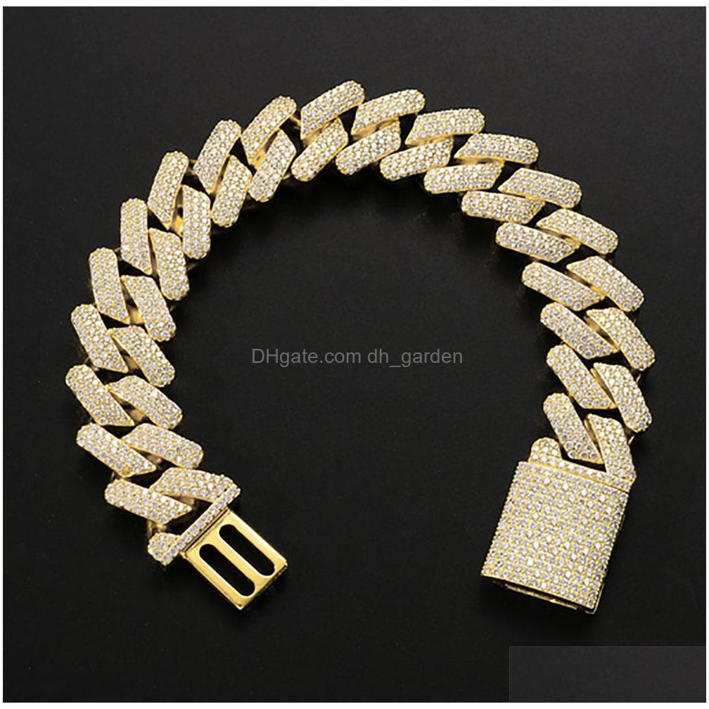 Chaîne 20 mm Diamond Miami Bracelets à liaison cubaine 14K 14K Gol d'or glacé