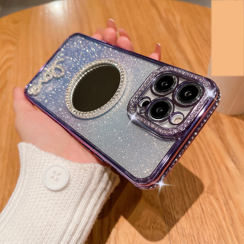 LOVE Plating Bling Diamond Case For Iphone 14 13 12 11 Pro XR XS MAX X 8 7 Cases Luxury Chromed Soft TPU Mirror Make UP Heart Smile Gradient Glitter Fine Hole Phone Cover