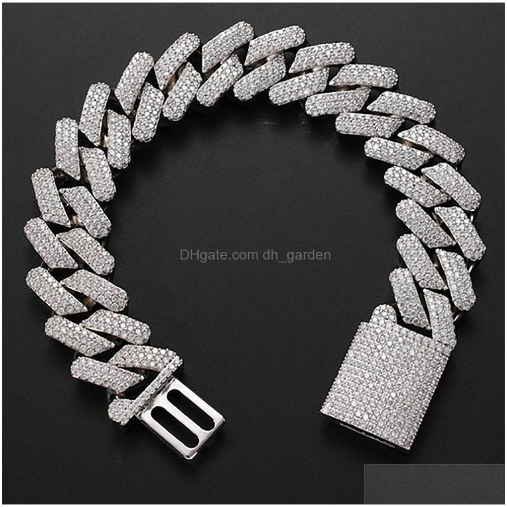 Chaîne 20 mm Diamond Miami Bracelets à liaison cubaine 14K 14K Gol d'or glacé