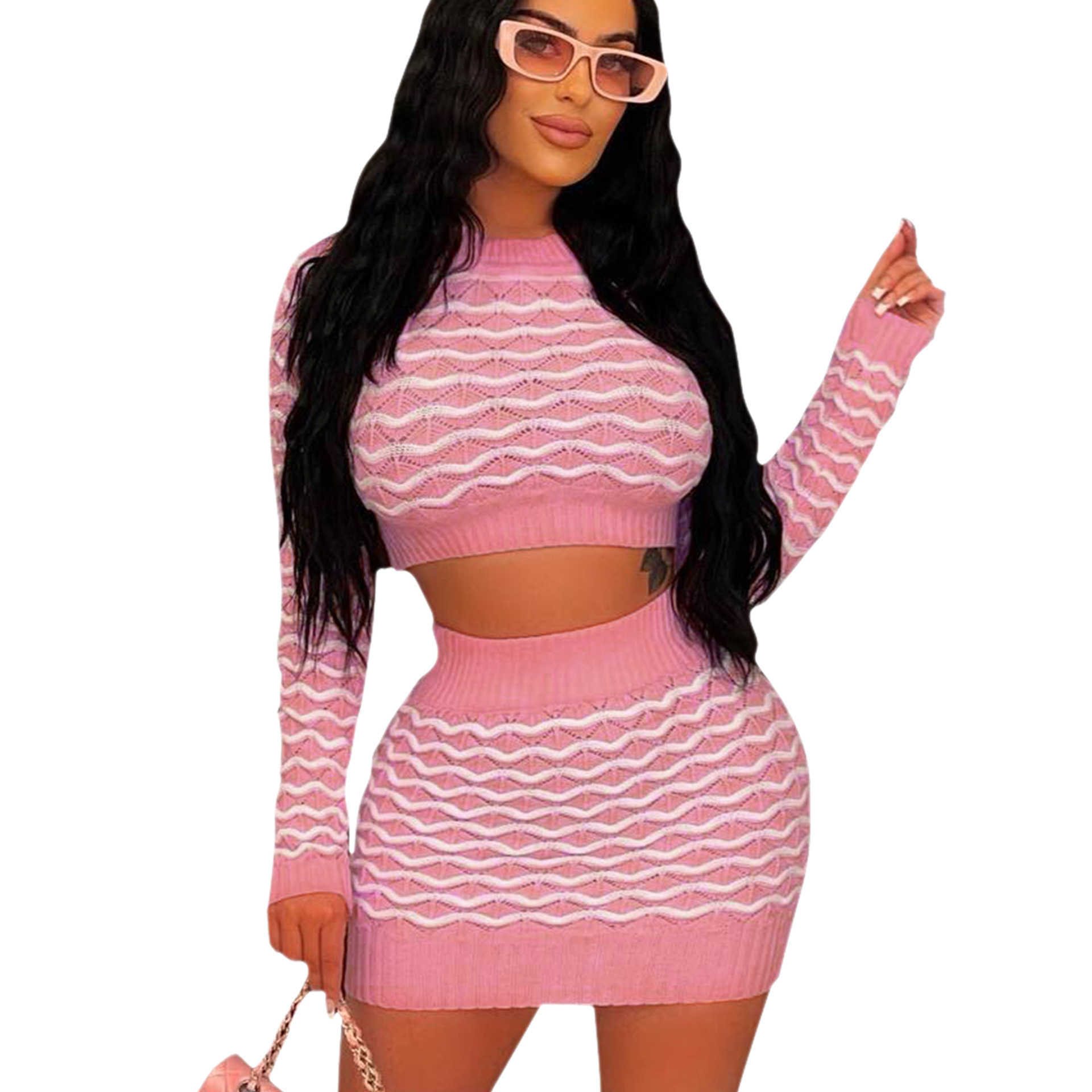 Women Two Piece Dress Set Designer 2023 New Slim Casual Sexy Stripe Waist Tight Skirt Set 5 Colours