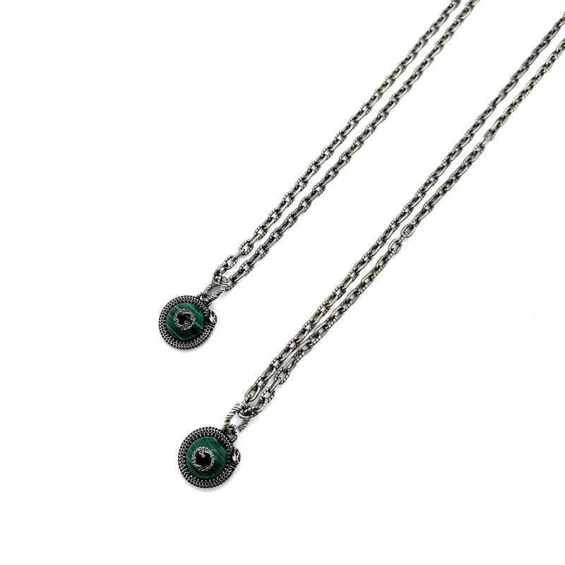80% OFF 2023 New Luxury High Quality Fashion Jewelry for The antique style three-dimensional double silver snake malachite green necklace generation