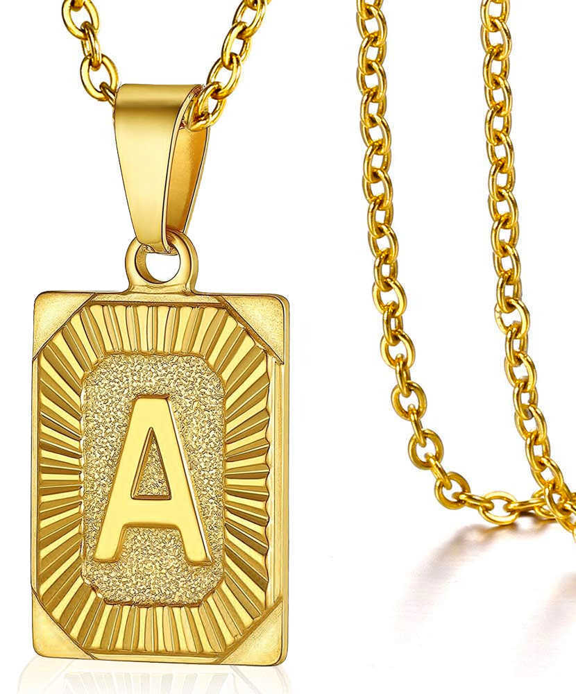 Pendant Necklaces Initial Necklace for Men Women Cuban Choker Not Fade Stainless Steel 26 Letter Gold Color Pendant Necklace Jewelry Collar Hombre L2404 L2404