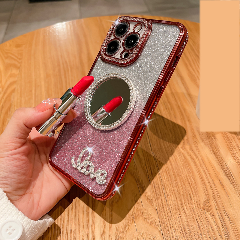 LOVE Plating Bling Diamond Case For Iphone 14 13 12 11 Pro XR XS MAX X 8 7 Cases Luxury Chromed Soft TPU Mirror Make UP Heart Smile Gradient Glitter Fine Hole Phone Cover