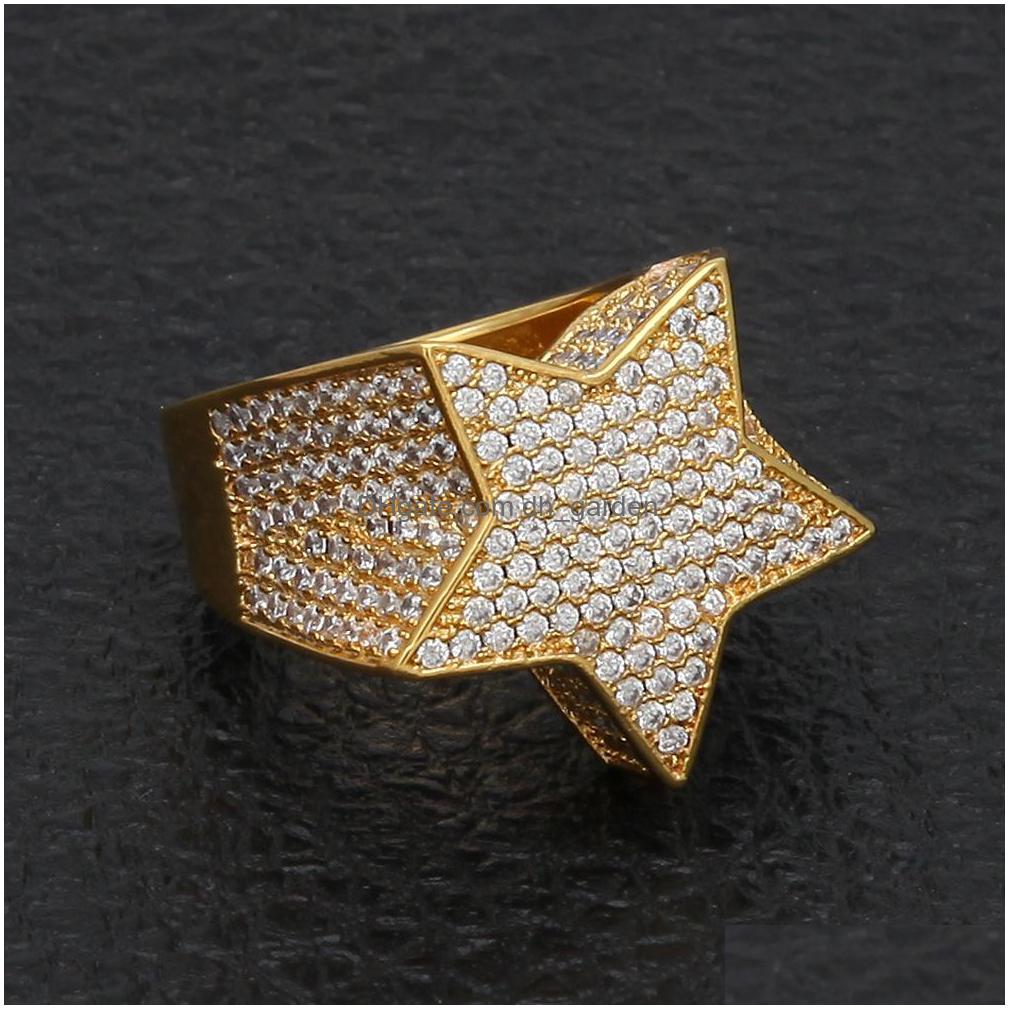 Klusterringar koppar guld sier rosegold färg pläterad kvalitet sten stjärna form hip hop juvely mens is ut diamant drop del dhgarden dh6tl