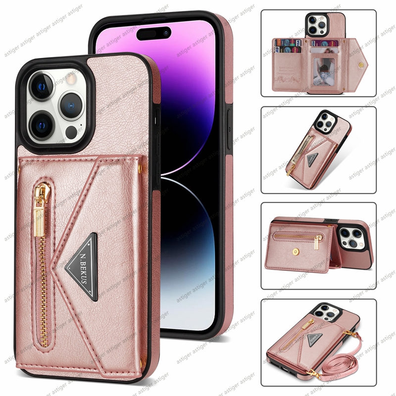 PU Leather Case for iPhone 14 13 12 11 Pro Max XR XS 6 7 8 Plus Phone Casebody Bag Wallet Card Slot Slot Szipper Luxury Race Cover for Women Samsung Galaxy S23 S22