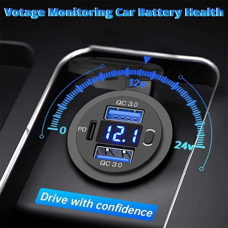 Nieuwe drie poort 12V/24V USB-oplader Socket Dual 18W Quick Charge 3.0 20W PD USB-C voor auto-motorfiets met voltmeter en stroomschakelaar