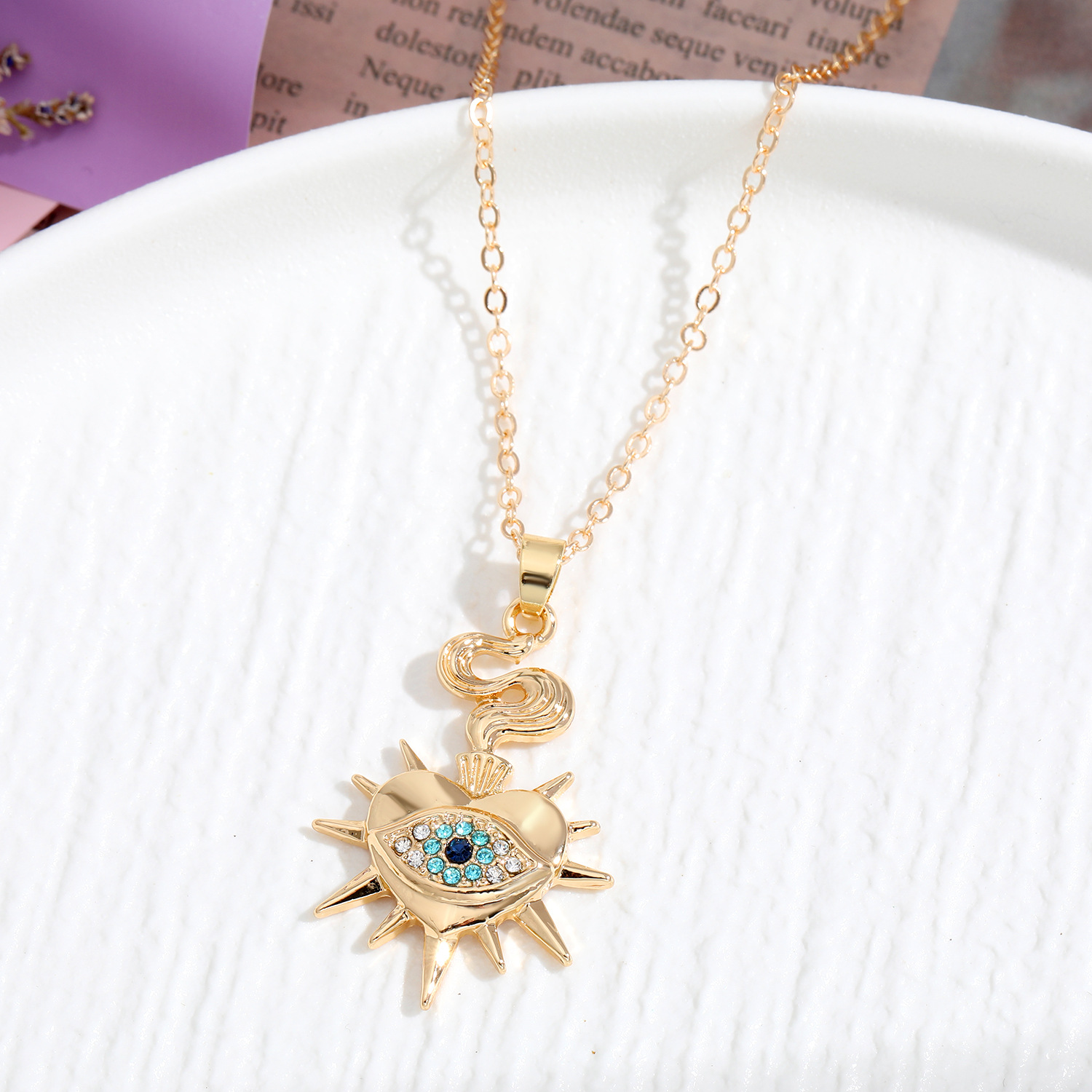 Creative Blue Devil's Eye Alloy Pendant Necklaces Micro-diamond Set Link Chain Women Necklace Jewelry Accessory