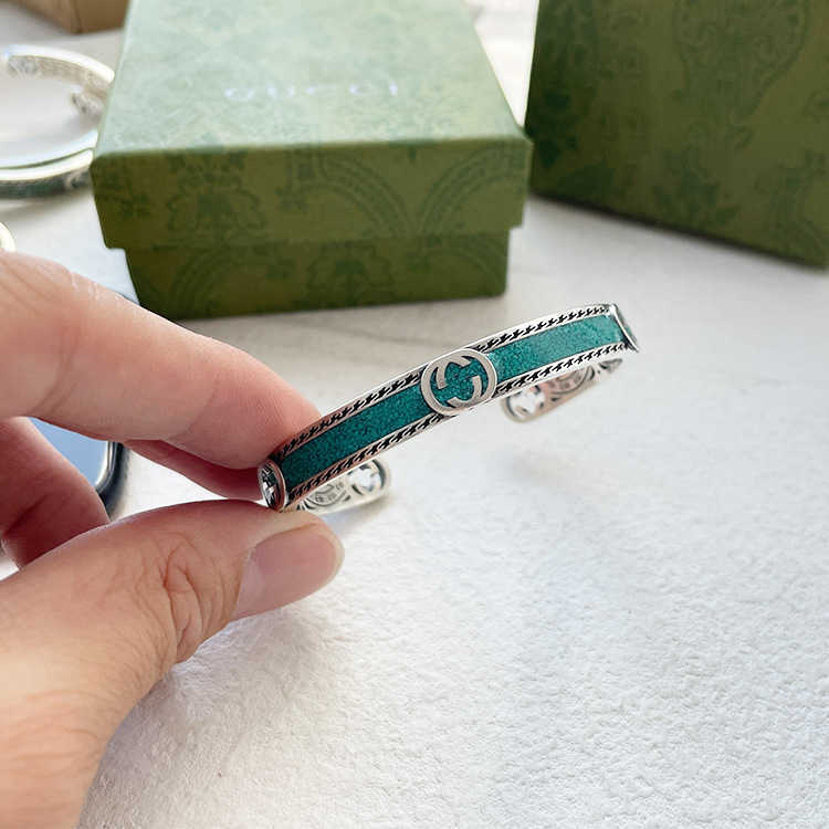 95% OFF 2023 New Luxury High Quality Fashion Jewelry for Silver Green Enamel Bracelet with woven piping and interlocking double used hand jewelry couple