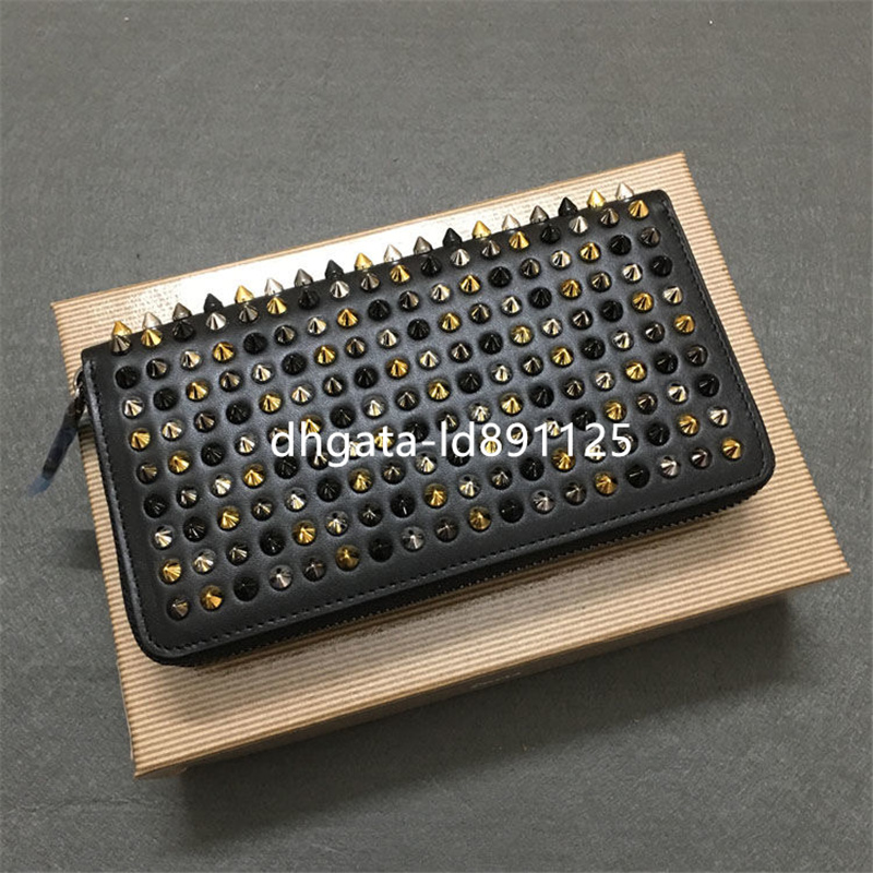 Women purse Long Style Panelled Spiked Clutch Women's Patent Leather Mixed Color Rivets bag Clutches Lady Long Purses with Sp258n