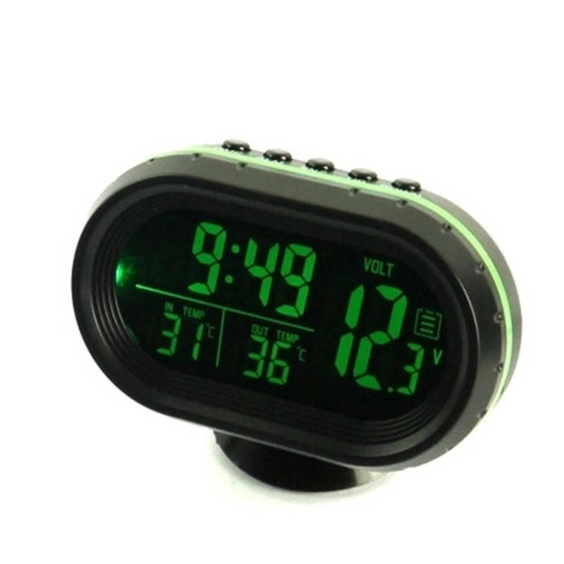 Nouveau multifonction voiture température horloge voltmètre voiture thermomètre électronique horloge voiture veilleuse horloge fournitures vert