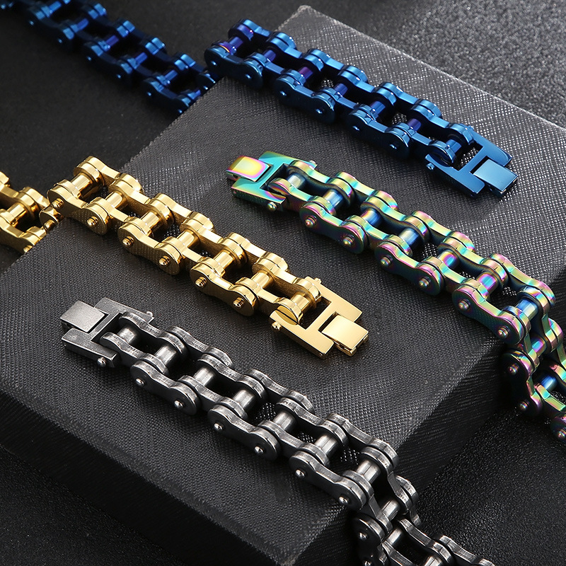 18mm Heavy Men's Bike Biker Motorcycle Chain Bracelet Jewelry Punk Rock Hiphop Women Gold Rainbow Blue Titanium Stainless Steel Bicycle Bracelet Bangle Wristband