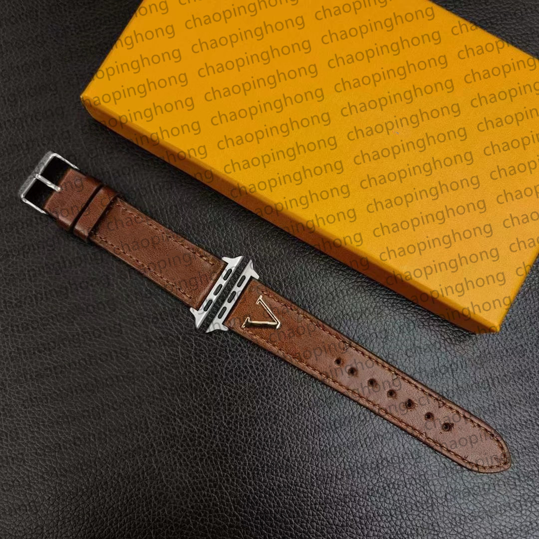 Luksusowe paski zespołu zegarek do Apple Watch Series 8 7 5 4 3 SE Pasme iWatch Pasme 49 mm 42 mm 44 mm 38 mm moda skórzana wytłoczanie metalowa bransoletka Armband Smart Straps