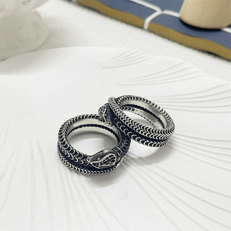 20% off all items 2023 New Luxury High Quality Fashion Jewelry for old silver trend INS snake ring hip-hop style