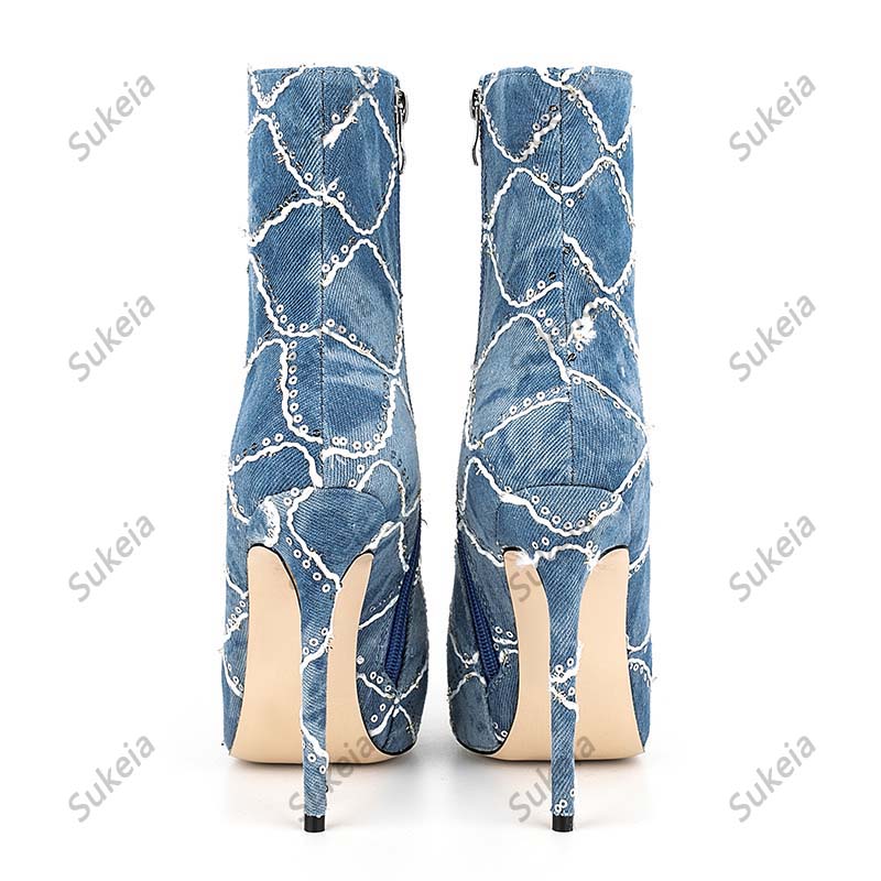 Sukeia, botines de invierno hechos a mano para mujer, puntiagudos, tacones de aguja sexis, zapatos de fiesta azules para mujer, tallas de EE. UU. 5-12