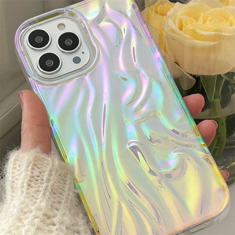 Custodia telefono lucida glitterata increspata colorata iPhone 14 Pro Max 13 12 11 Cover anti goccia antiurto